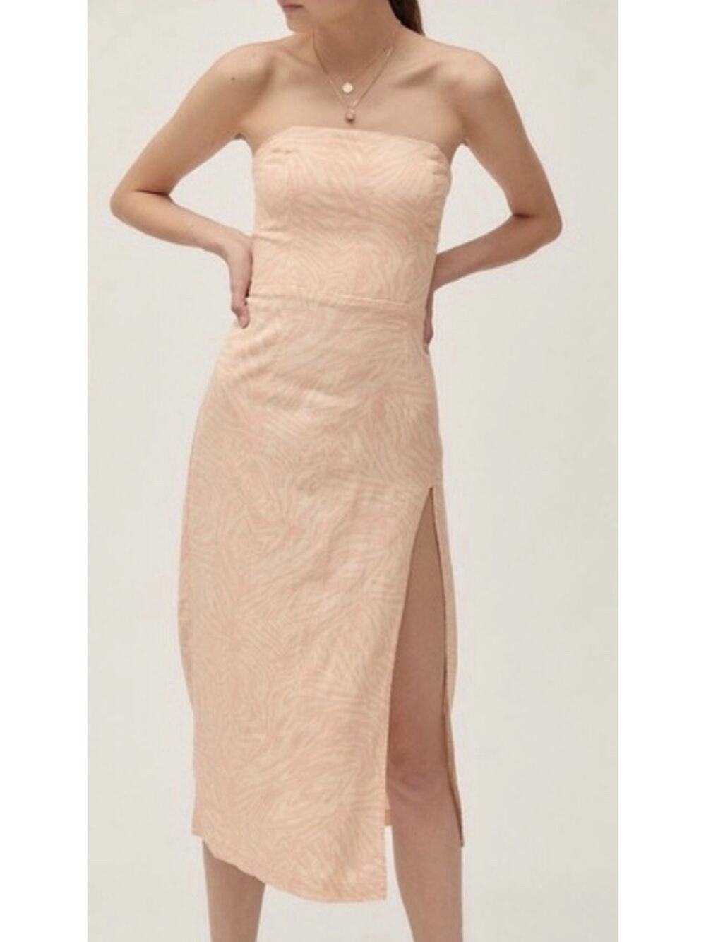 Urban Outfitters babydoll Dress Y2K boho Peach Linen Blend High Slit XS A006762